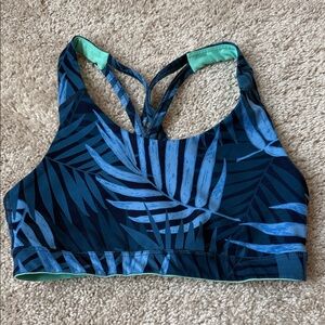 Old Navy Tropical Blue Leaf Print Women's Sports Bra, size small